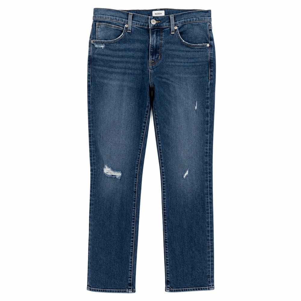 Hudson Blake Slim Straight Jeans Mens 33x34 Blue Medium Wash Distressed Denim